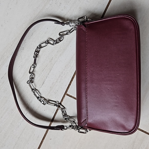 NWT $498 Michael Kors Parker Convertible Pochette Merlot Leather  Silver Logo - Picture 4 of 11